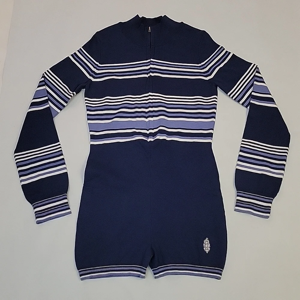 NWOT Free People Movement Blue It's Cold Outside Playsuit Navy Striped Sz XS - Picture 1 of 17